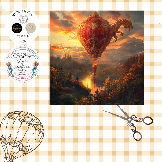 Papier Mousseline Découpage Red Hot Air Balloon & Dragon