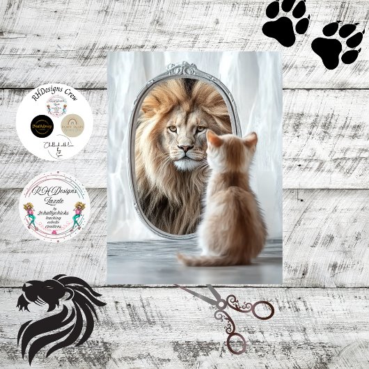 Papier Mousseline Decoupage Reflection Self of Kitten and Lion 