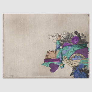 Papier Mousseline Découpage Reine des Coeurs turquoise et violette