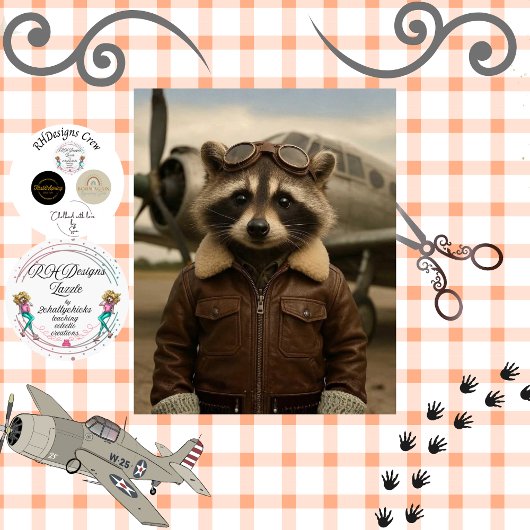 Papier Mousseline Decoupage Retro Aviation Racoon Leather Jacket 