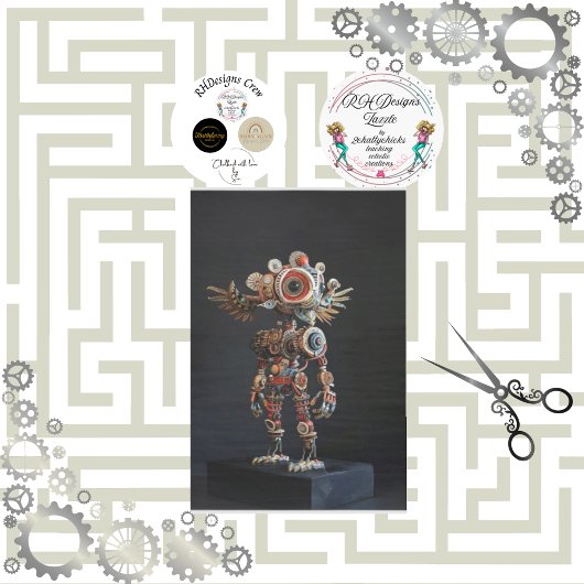 Papier Mousseline Découpage robot abstrait multicolore