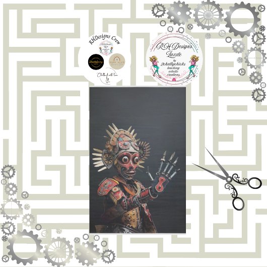 Papier Mousseline Découpage robotique futuriste en chef indien