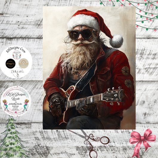 Papier Mousseline Decoupage Rock & Roll Santa Electric Guitar