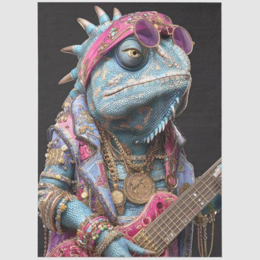 Papier Mousseline Decoupage Rockstar Chameleon Fur Feather Funk Band (Recto)