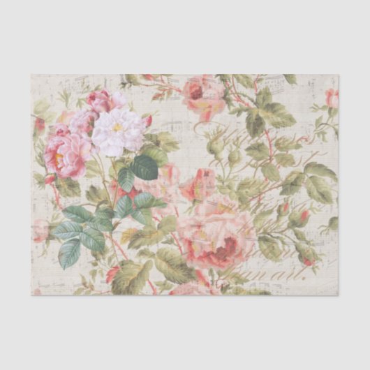 Papier Mousseline Découpage Rose antique & papier Tissu rose (Recto)