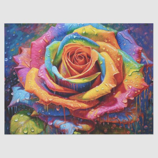 Papier Mousseline Découpage Rose arc-en-ciel 3d (Recto)