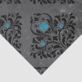Papier Mousseline Découpage Rose bleu et Damas noir (Détail)