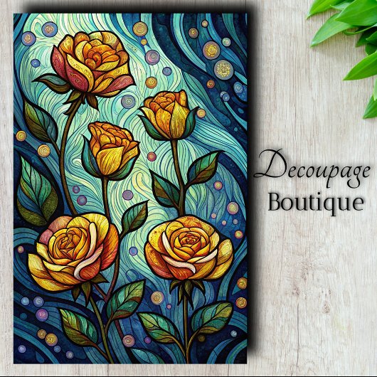 Papier Mousseline Découpage Rose en verre tendu