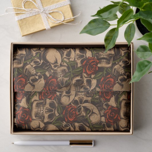 Papier Mousseline Découpage rose et Motif crâne (Cadeau)