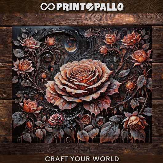 Papier Mousseline Découpage - Rose galore sur noir -