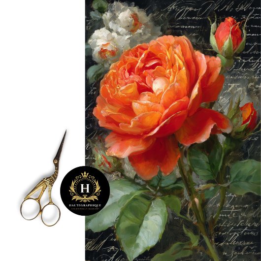 Papier Mousseline Découpage Rose Orange Garden