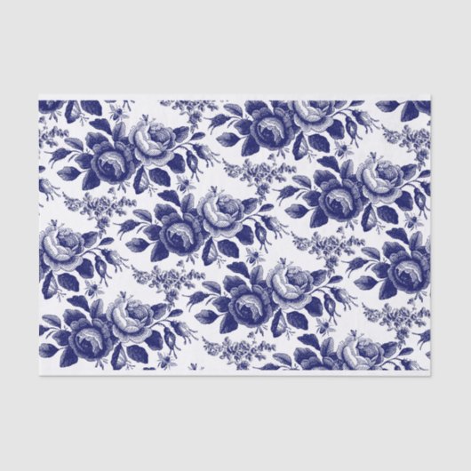 Papier Mousseline Découpage roses et abeilles bleus (Recto)