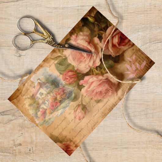 Papier Mousseline Découpage Roses roses vintages