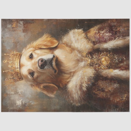 Papier Mousseline Découpage Royal Golden Retriever avec couronne or (Recto)