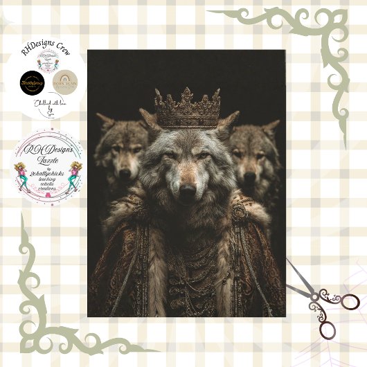 Papier Mousseline Decoupage Royal Gothic Wolf Art Poster