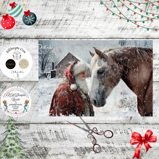 Papier Mousseline Decoupage Rustic Landscape Santa & His Horse 