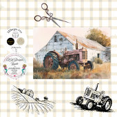 Papier Mousseline Decoupage Rustic Tractor & Barn