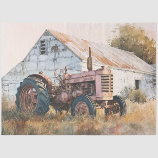 Papier Mousseline Decoupage Rustic Tractor & Barn  (Recto)