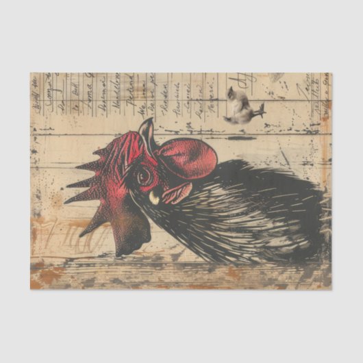 Papier Mousseline Découpage rustique de poulet au coq noir (Recto)
