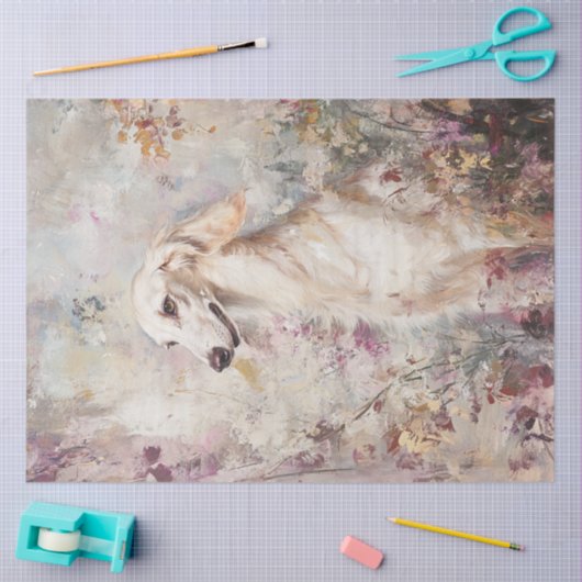 Papier Mousseline Découpage Saluki Chien Fileté Fleurs (Artisanat)