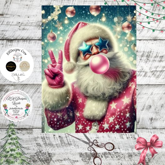 Papier Mousseline Decoupage Santa Blowing Bubble Gum in Pink