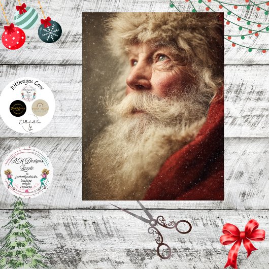 Papier Mousseline Decoupage Santa Claus Christmas Portrait
