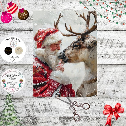 Papier Mousseline Decoupage Santa Reindeer "North Pole Whimsy"