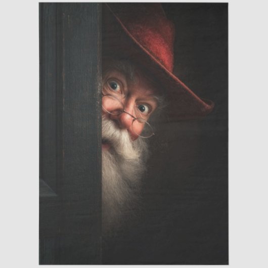 Papier Mousseline Decoupage Santa Secret Check Peeking Art (Recto)