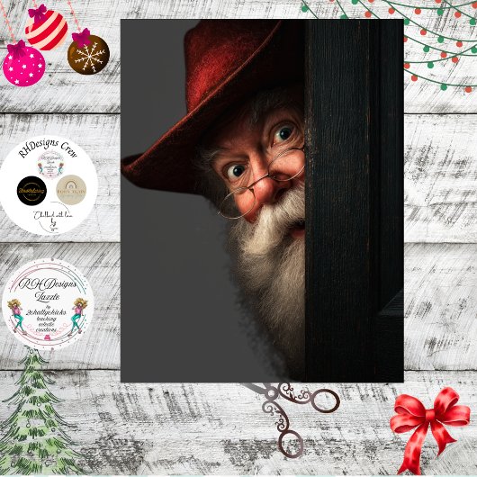Papier Mousseline Decoupage Santa Secret Check Peeking Art
