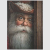Papier Mousseline Decoupage Santa Surprise Peeking Around Door  (Recto)