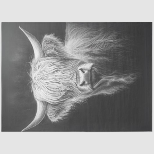 Papier Mousseline Découpage Shaggy Highland Cow Arrière - plan noir (Recto)