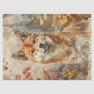 Papier Mousseline Découpage Shiba Inu aquarelle