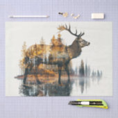 Papier Mousseline Découpage Silhouette Cerf Double exposition Faune (Artisanat)
