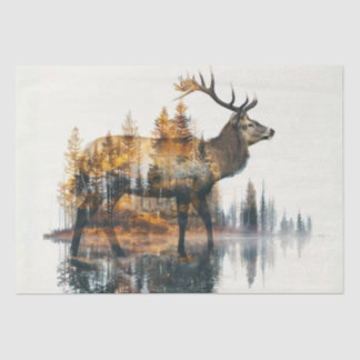 Papier Mousseline Découpage Silhouette Cerf Double exposition Faune