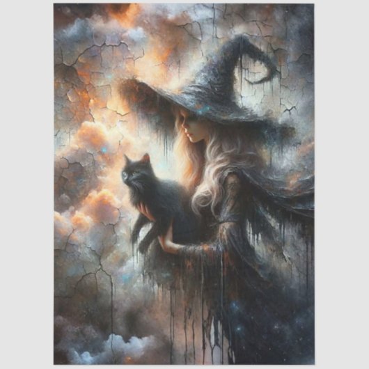 Papier Mousseline Decoupage Silver Haired Witch Glowing Artwork (Recto)