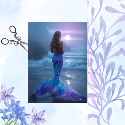 Papier Mousseline Découpage Sirène lunaire Scène mystique Océan