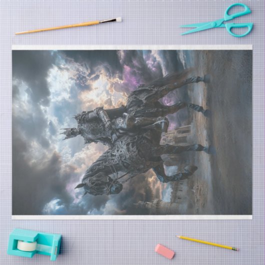 Papier Mousseline Découpage Skeleton Chevalier Cheval d'argent (Artisanat)