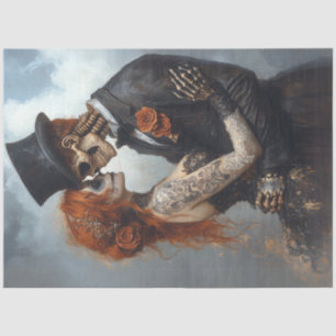 Papier Mousseline Découpage Skeleton Couple Wedding Day Victorian