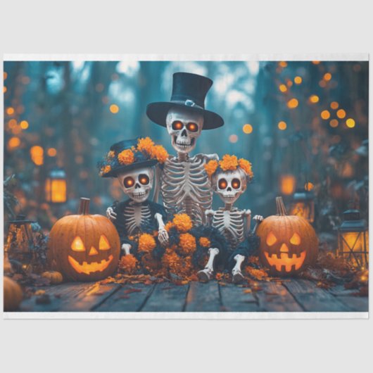 Papier Mousseline Découpage Skeleton Famille Halloween (Recto)