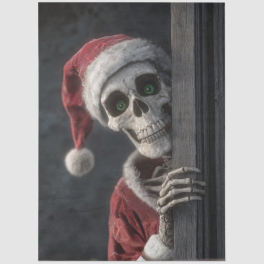 Papier Mousseline Decoupage Skeleton Santa Claus Lurking Peeking Art (Recto)
