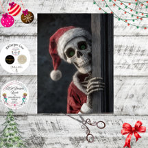 Decoupage Skeleton Santa Claus Lurking Peeking Art