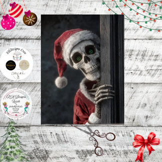 Papier Mousseline Decoupage Skeleton Santa Claus Lurking Peeking Art