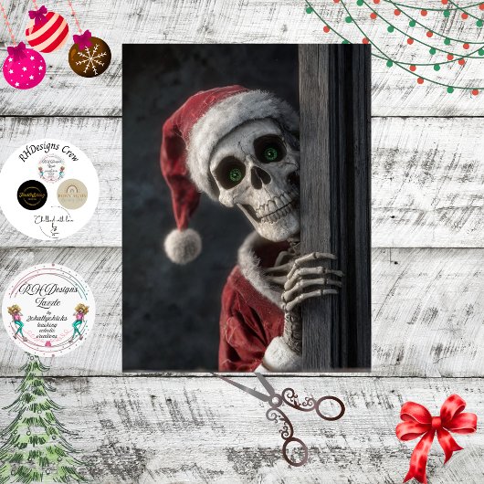 Papier Mousseline Decoupage Skeleton Santa Claus Lurking Peeking Art