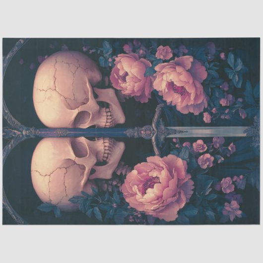 Papier Mousseline Découpage Skeletons gothiques Fleurs de Pêche d'ép (Recto)