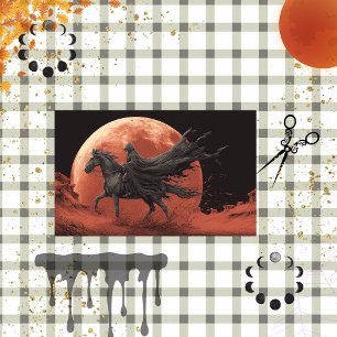 Papier Mousseline Découpage Skelton Black Red Moon Rider Halloween