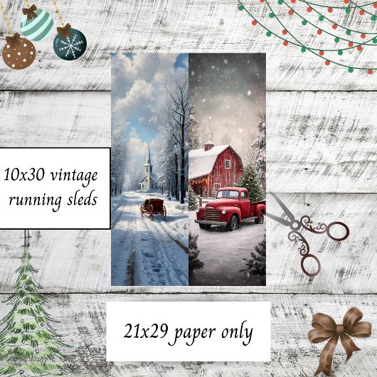 Papier Mousseline Decoupage Snow Church Red Truck Runner Sleds