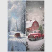 Papier Mousseline Decoupage Snow Church Red Truck Runner Sleds (Recto)