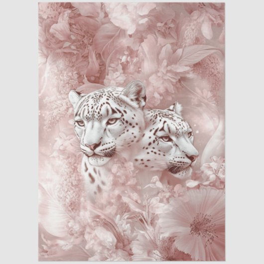 Papier Mousseline Decoupage Snow Leopard Pink Botanical Garden (Recto)