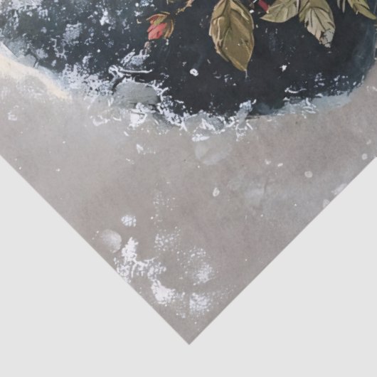 Papier Mousseline Decoupage Snowman with Pink Roses (Détail)