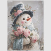 Papier Mousseline Decoupage Snowman with Pink Roses (Recto)